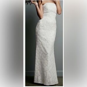 Strapless Lace Sheath Wedding Dress in White